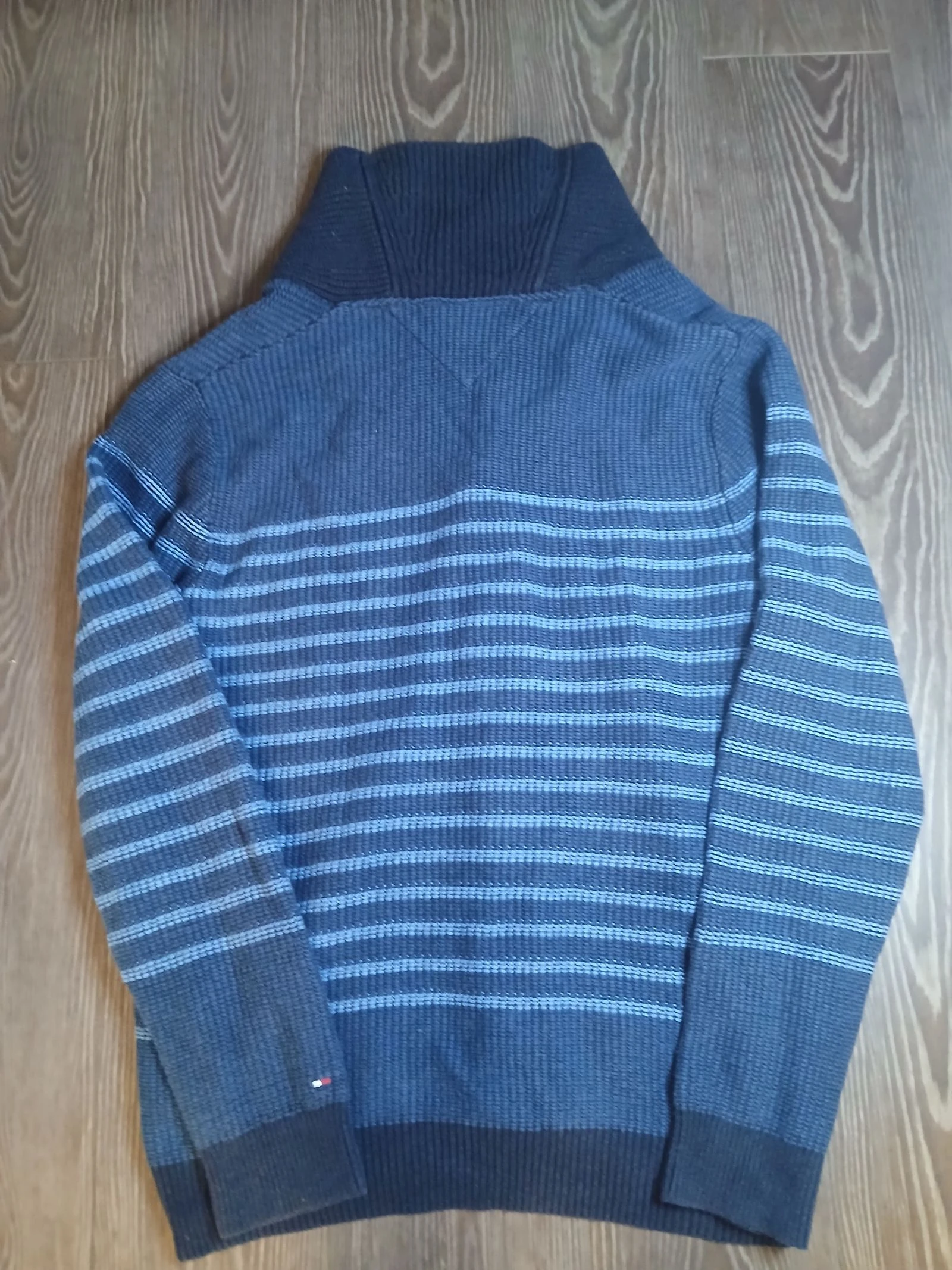 Tommy Hilfiger blauwe gestreepte shawl kraag cardigan trui maat L vintage gebreid – photo 11